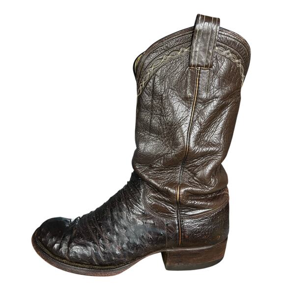 Vintage M.L. Leddy Men’s Full Quill Ostrich Brown Cowboy Boots Size 10 EE main image 11